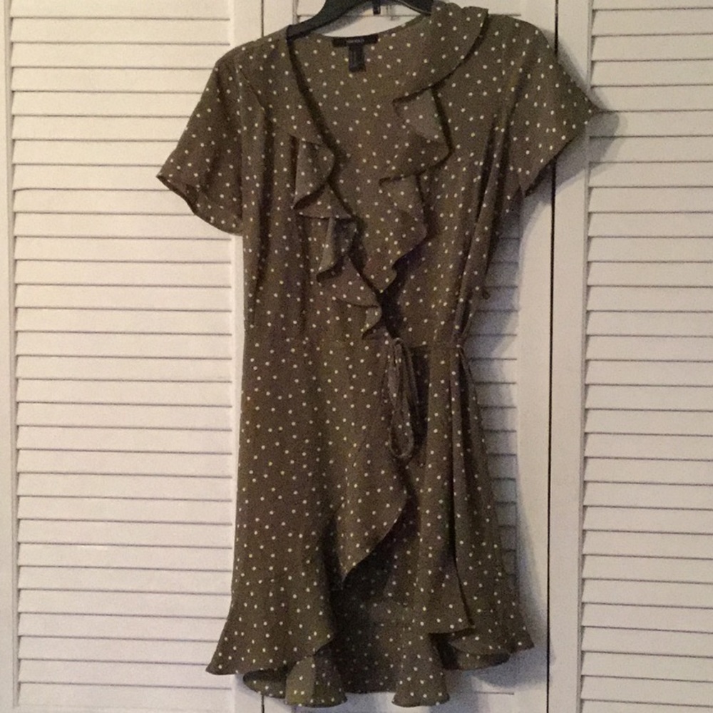 Olive Green polka dot wrap dress.